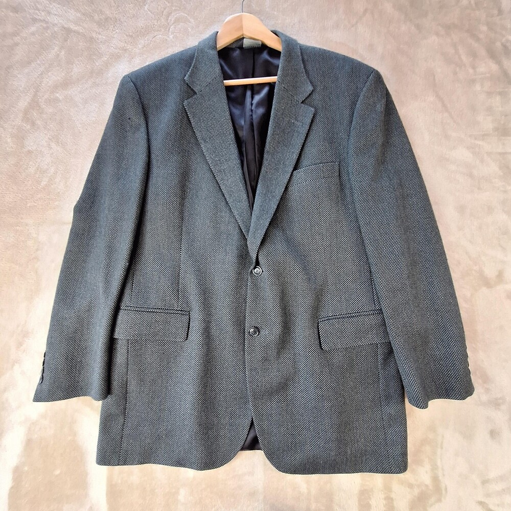 Jos A Bank Sport Coat Mens 44R Gray Wool Cashmere Check Single Vent 2 Button